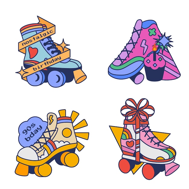 Free vector hand drawn 90s nostalgic birthday label and badges