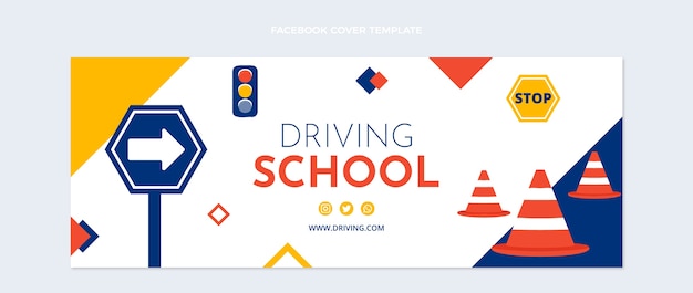 Free Vector hand drawn abstract driving school facebook cover