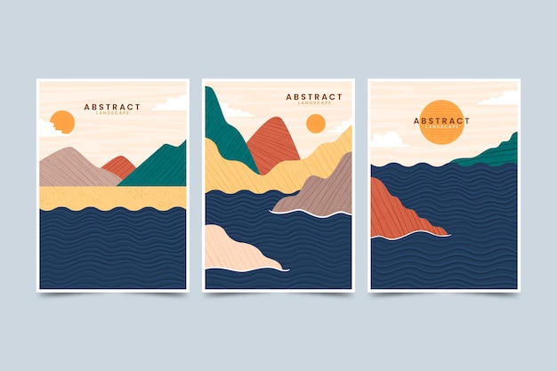 Free Vector hand drawn abstract landscape covers collection