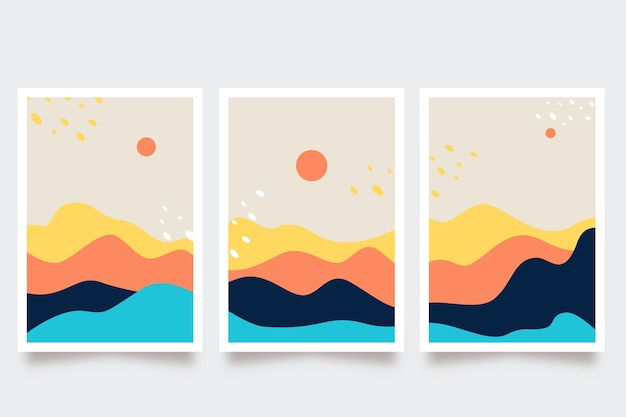 Free Vector hand drawn abstract landscape covers collection