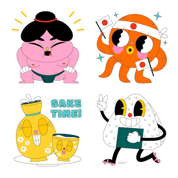 Free vector hand drawn acid japan stickers