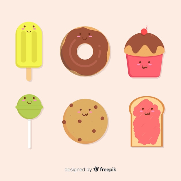 Hand drawn adorable sweet food collection