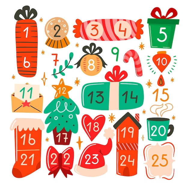 Free vector hand drawn advent calendar items