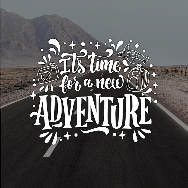 Free Vector hand drawn adventure lettering with photo