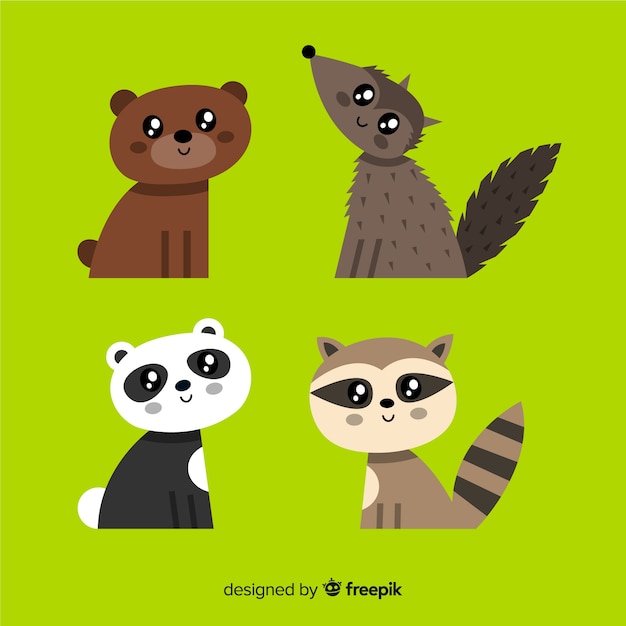 Free vector hand drawn animal kawaii pack