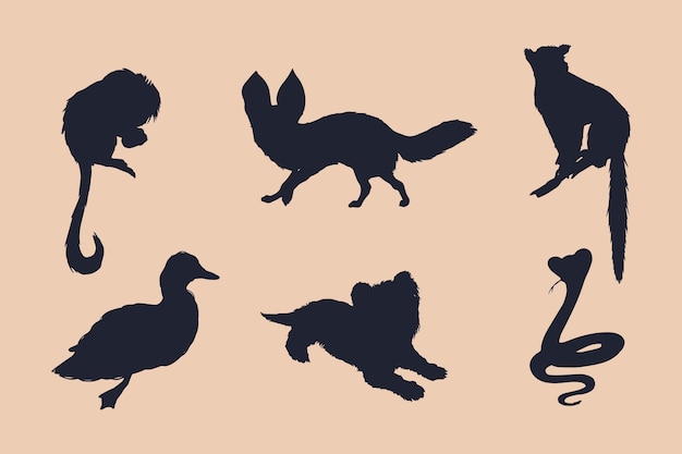 Free vector hand drawn animals silhouette illustration