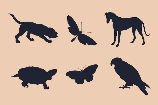 Hand drawn animals silhouette illustration