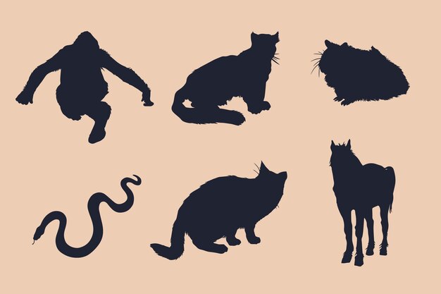 Hand drawn animals silhouette illustration