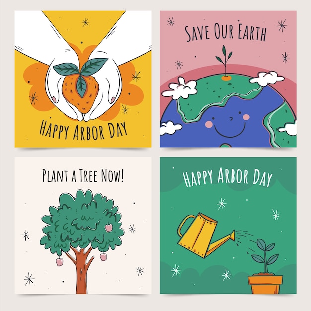 Free Vector hand drawn arbor day instagram posts collection