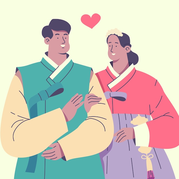 Free Vector hand drawn asian couple illustration