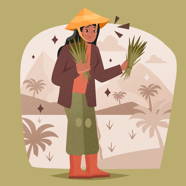 Free Vector hand drawn asian farmer illustration