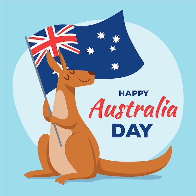 Free vector hand drawn australia day with kangaroo and flag