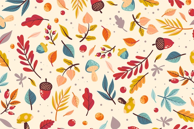 Free vector hand drawn autumn background with leaves mix