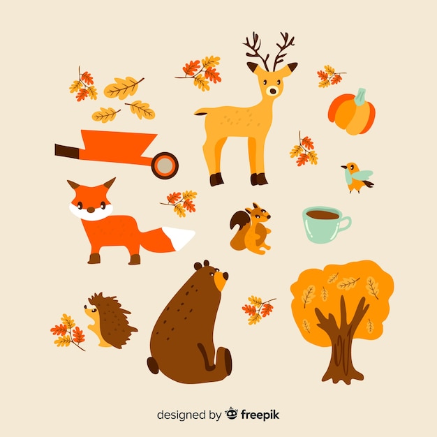 Free Vector hand drawn autumn forest animals collection