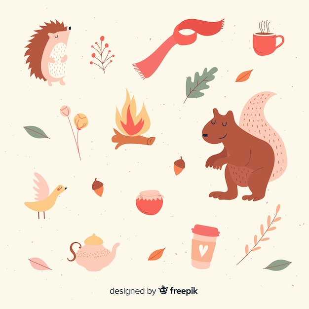 Free vector hand drawn autumn forest animals collection
