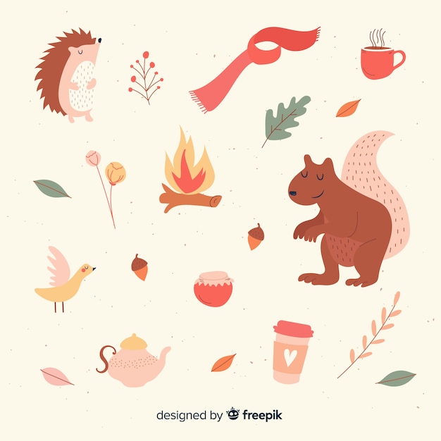 Free Vector hand drawn autumn forest animals collection