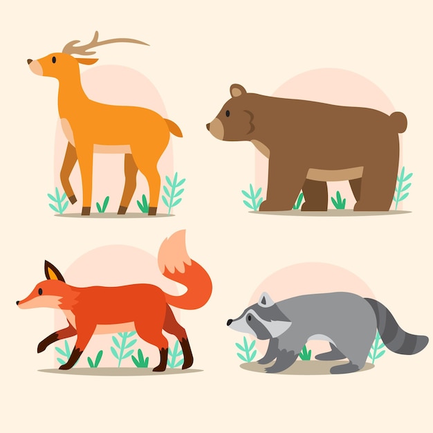 Free Vector hand drawn autumn forest animals collection