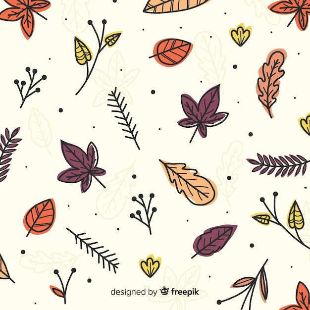 Hand drawn autumn forest leaves background