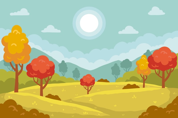 Hand drawn autumn trees landscape