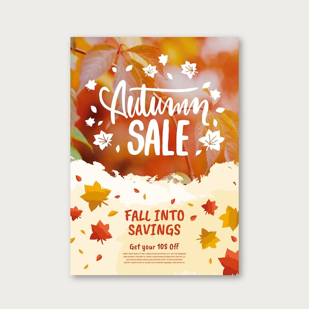 Hand drawn autumn vertical flyer template with photo