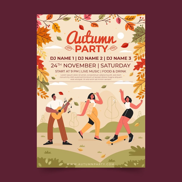 Hand drawn autumn vertical flyer template