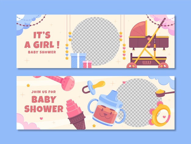 Free Vector hand drawn baby shower celebration horizontal banner