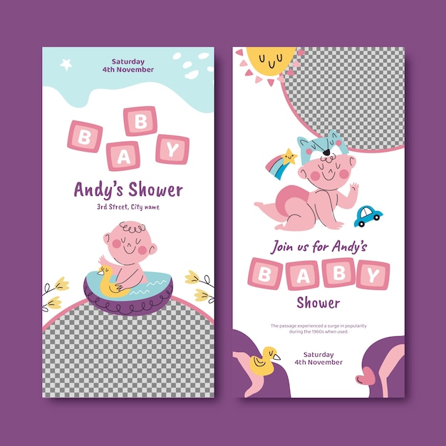 Free Vector hand drawn baby shower  vertical banner