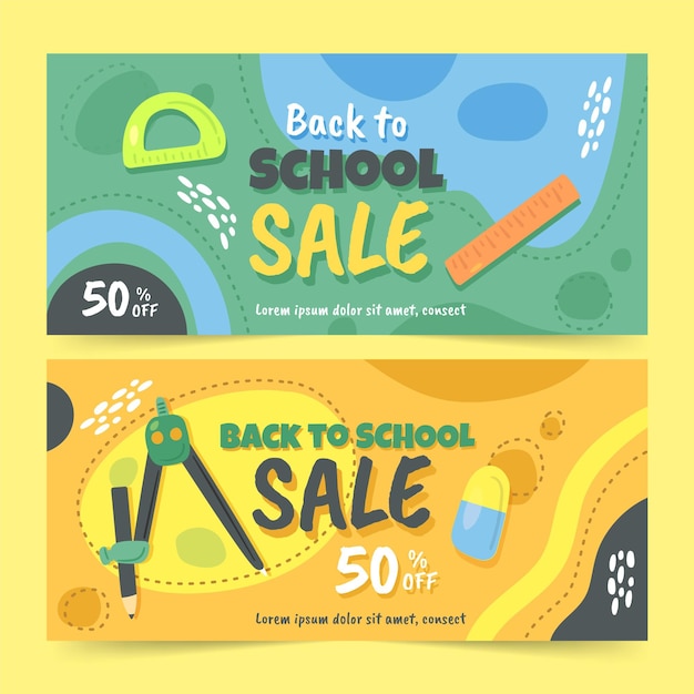 Free vector hand drawn back to school horizontal banners set