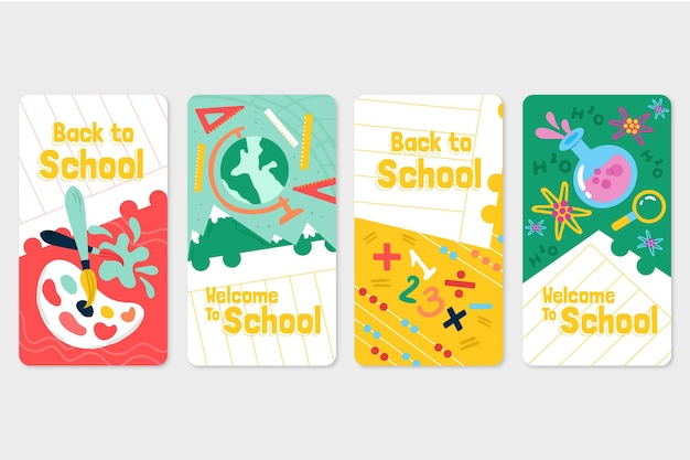 Free vector hand drawn back to school instagram stories collection