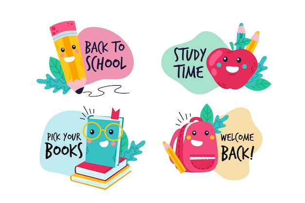 Hand drawn back to school labels collection