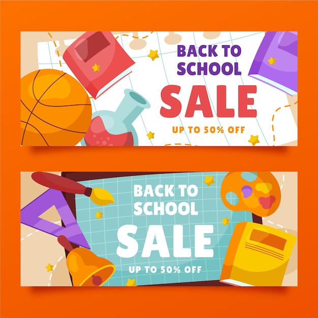 Free vector hand drawn back to school sale banners set