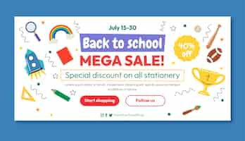 Free vector hand drawn back to school sale horizontal banner template with school supplies