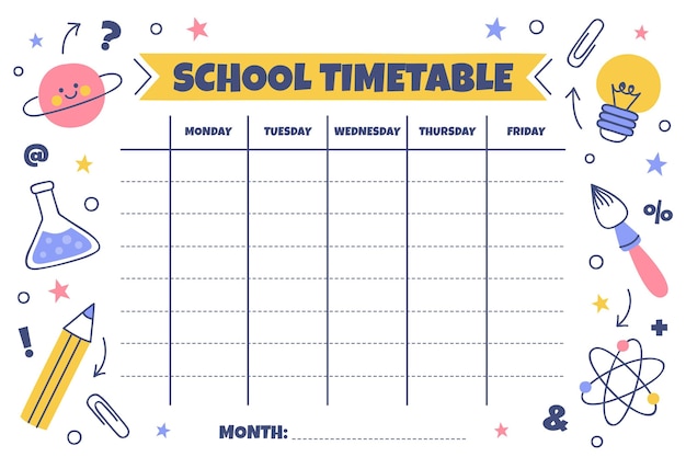 Hand drawn back to school timetable template