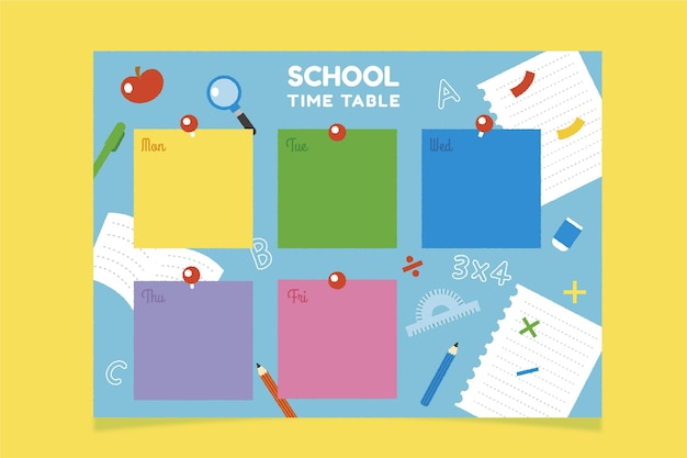 Hand drawn back to school timetable template