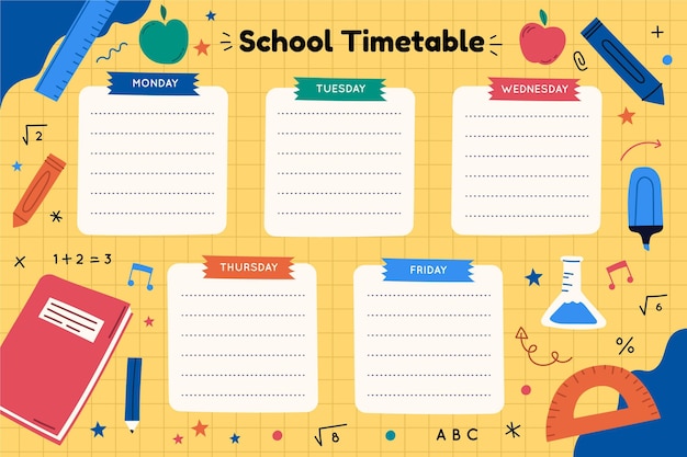 Free vector hand drawn back to school timetable template