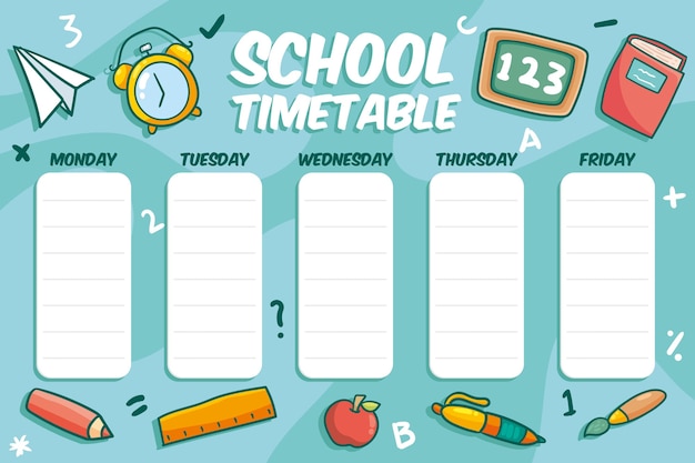 Hand drawn back to school timetable