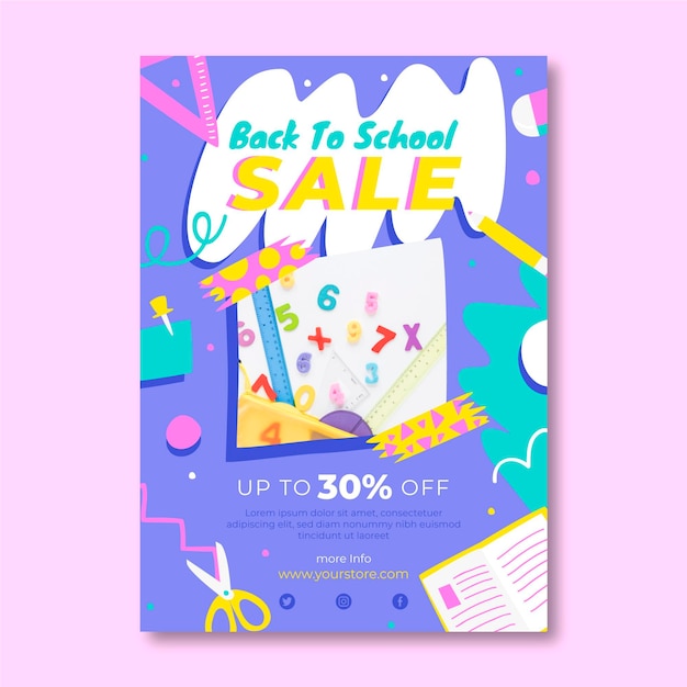 Free vector hand drawn back to school vertical sale flyer template with photo