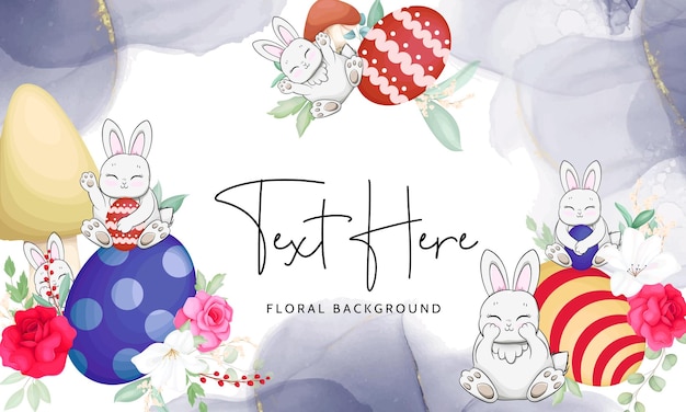 Free Vector hand drawn background with cute bunny  mushroom and beautiful roses flower