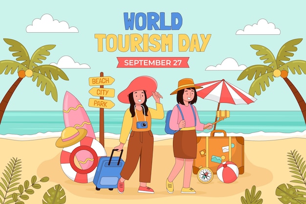 Free Vector hand drawn background for world tourism day celebration