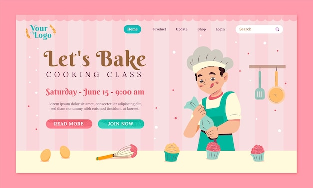 Free vector hand drawn bakery shop landing page