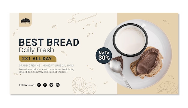 Hand drawn bakery shop sale banner template