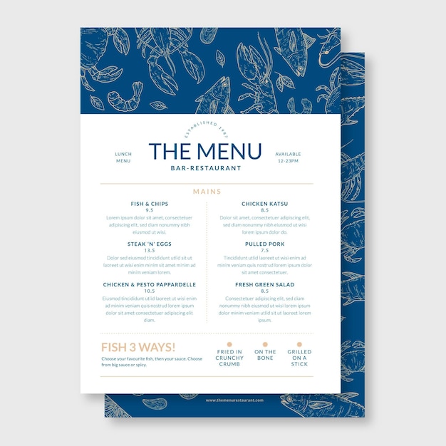 Free Vector hand drawn bar-restaurant menu template