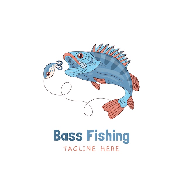 Free Vector hand drawn bass fishing logo template