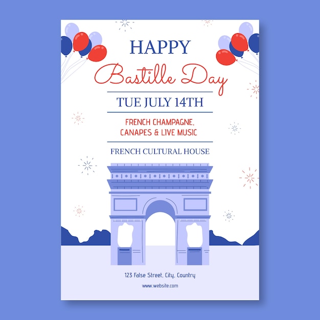 Hand drawn bastille day celebration party poster template