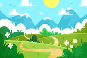 Free vector hand drawn beautiful spring landscape
