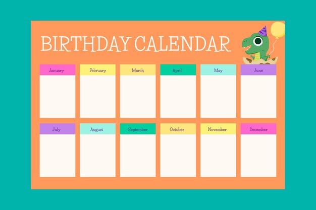 Hand drawn birthday calendar template