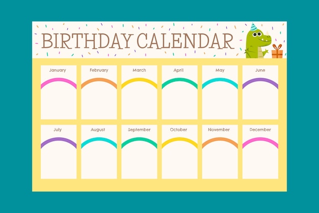 Hand drawn birthday calendar template