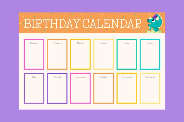 Hand drawn birthday calendar template