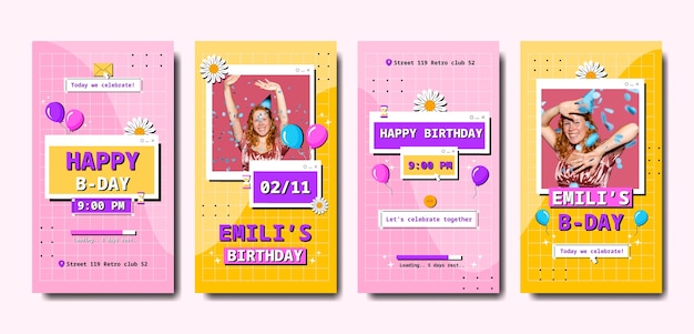 Free Vector hand drawn birthday celebration instagram stories template