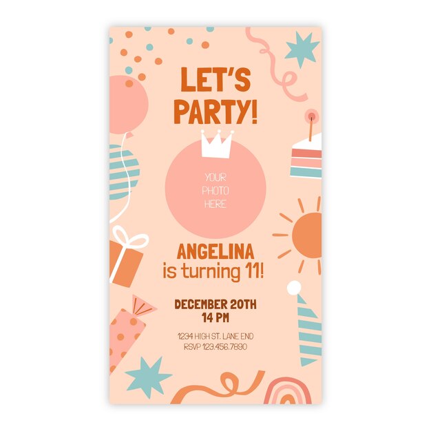 Hand drawn birthday digital invitation